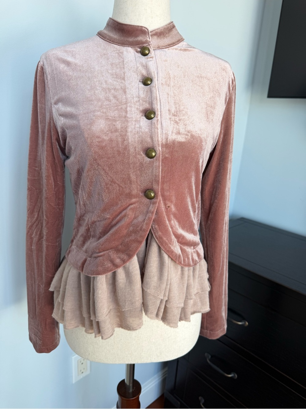 Mia Joy by Joyfolie Girls Dusty Rose Pink Velvet Button Front Peplum Jacket top.